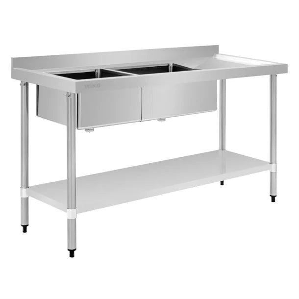 Vogue Double Bowl Sink R/H Drainer - 1500mm x 700mm 90mm Drain