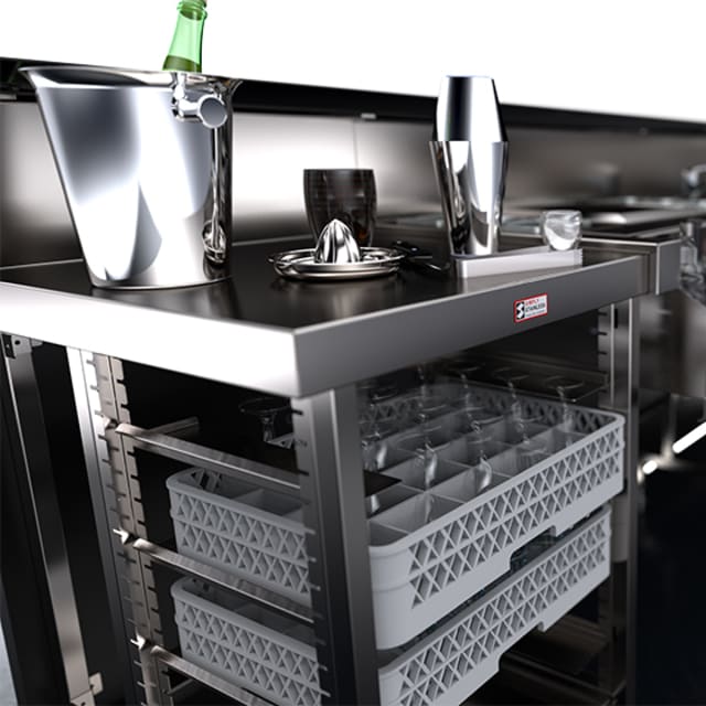 700 Series - 650mm Wide
Single Bar with Basket Rack
Includes: 200mm upstand & glass/dishwash basket rack below