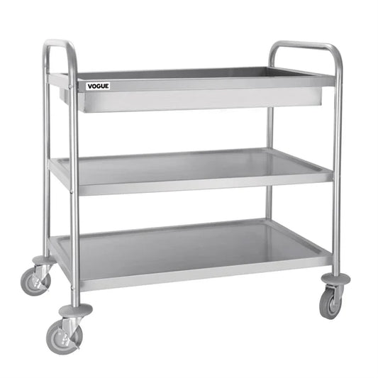 Vogue Stainless Steel 3 Tier Deep Tray Clearing Trolley