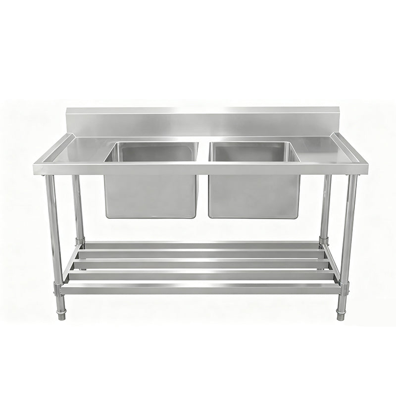 Kitchen Knock Work Bench - Double Sink with Pipe Undershelf ASD-1260C / Center Sink / 600 1200 x 600 x 900 + 150mm