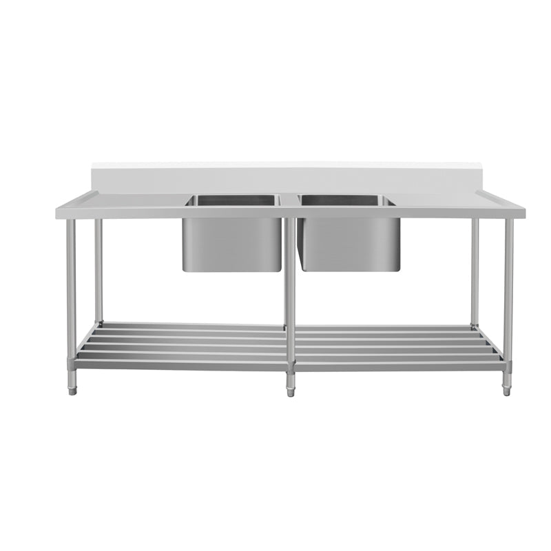 Kitchen Knock Work Bench - Double Sink with Pipe Undershelf ASD-1560C / Center Sink / 600 1500 x 600 x 900 + 150mm