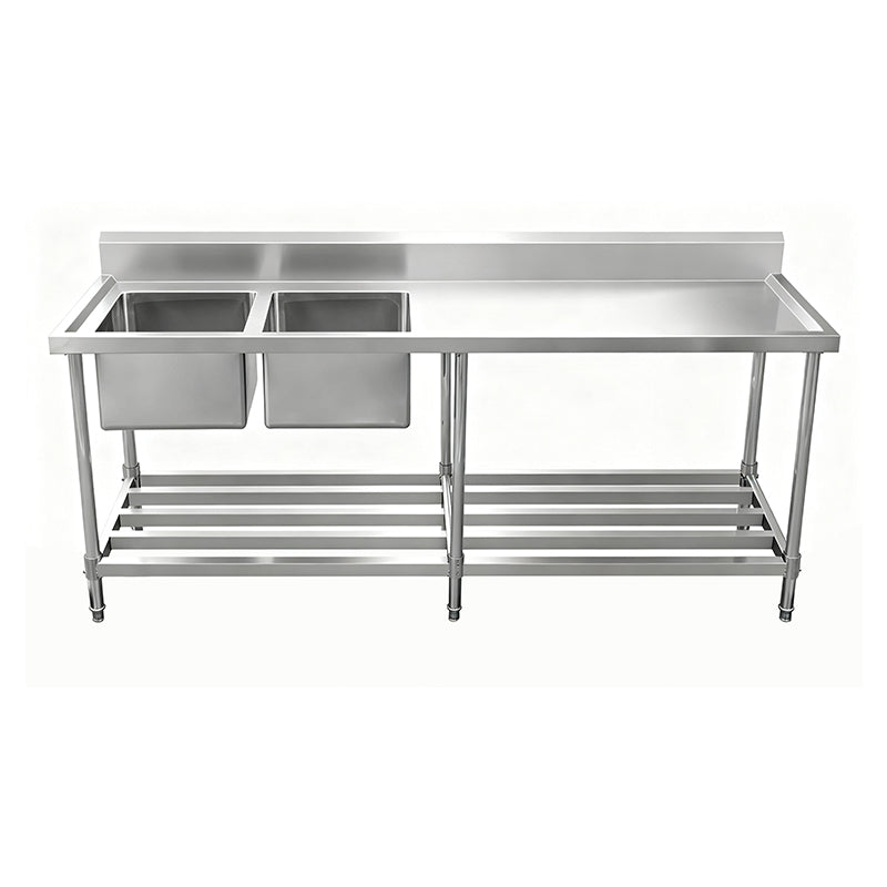 Kitchen Knock Work Bench - Double Sink with Pipe Undershelf ASD-1860L / Left Sink / 600 1800 x 600 x 900 + 150mm
