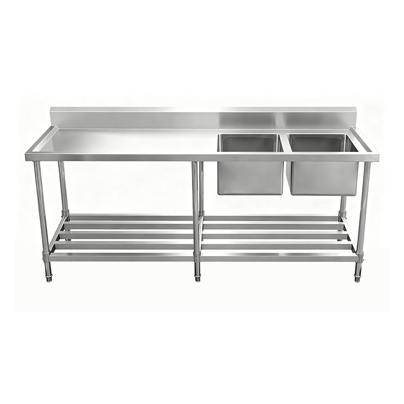 Kitchen Knock Work Bench - Double Sink with Pipe Undershelf ASD-1560R / Right Sink / 600 1500 x 600 x 900 + 150mm