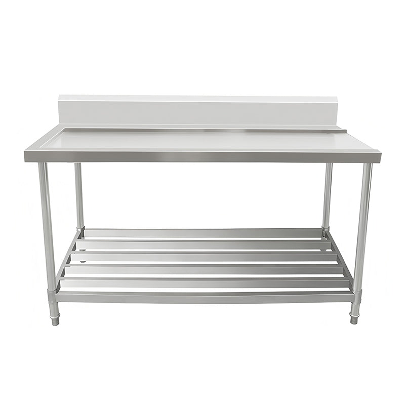 Kitchen Knock Outlet Bench with Splashback & Pipe Undershelf AWSD-0975R / Outlet on Right / 750 900 x 750 x 900 + 150mm