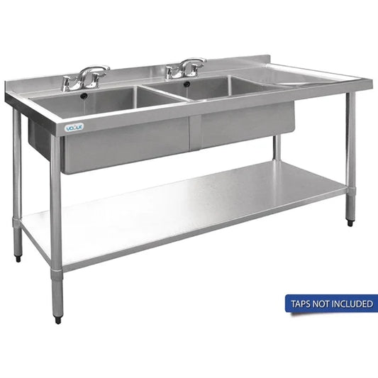 Vogue Double Bowl Sink R/H Drainer - 1800mm x 700mm 90mm Drain