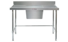 Simply Stainless Single Sink Bench with Splashback - Centre Bowl Includes Leg Brace 1200x600x900 SS05.1200CLB