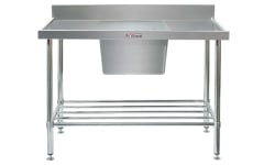 Simply Stainless Single Sink Bench with Splashback - Centre Bowl Includes undershelf 1200x600x900 SS05.1200C