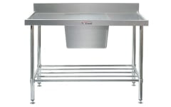 Simply Stainless Single Sink Bench with Splashback - Centre Bowl Includes undershelf 2100x600x900 SS05.2100C