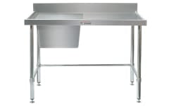 Simply Stainless Single Sink Bench with Splashback - Left Bowl Includes Leg Brace 1200x600x900 SS05.1200LLB
