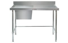 Simply Stainless Single Sink Bench with Splashback - Left Bowl Includes Leg Brace 2100x600x900 SS05.2100LLB