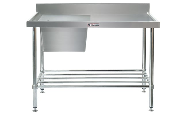 Simply Stainless Single Sink Bench with Splashback - Left Bowl Includes undershelf 2100x600x900 SS05.2100L