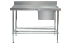 Simply Stainless Single Sink Bench with Splashback - Right Bowl Includes undershelf 2100x600x900 SS05.2100R