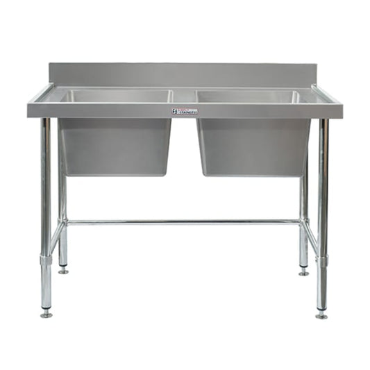 Simply Stainless Double Sink Bench with Splashback Includes undershelf 2400x600x900 SS06.2400LB