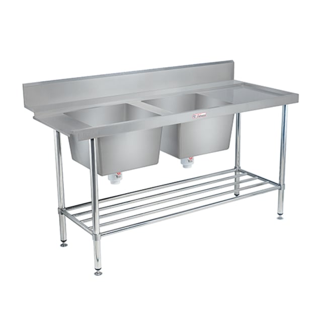 Simply Stainless Double Sink Dishwasher Inlet Bench - Right Hand Inlet 1650x700x900 SS09.7.1650DBR