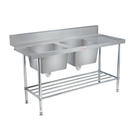 Simply Stainless Double Sink Dishwasher Inlet Bench - Left Hand Inlet 1800x600x900 SS09.1800DBL