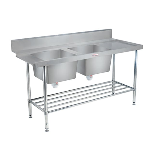 Simply Stainless Double Sink Dishwasher Inlet Bench - Right Hand Inlet 1650x600x900 SS09.1650DBR